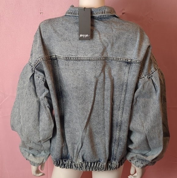 Nasty Gal Acid Wash Volume Sleeve Denim Jean Jacket size 10 - Picture 2 of 5